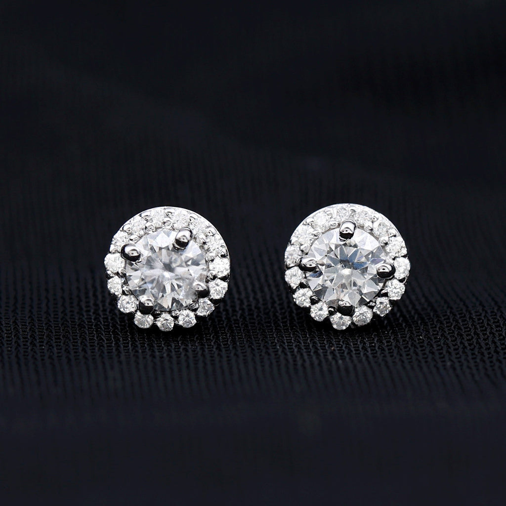 Diamond Halo Stud Earrings – Lab Grown Diamond Earrings | Classic Stud Design