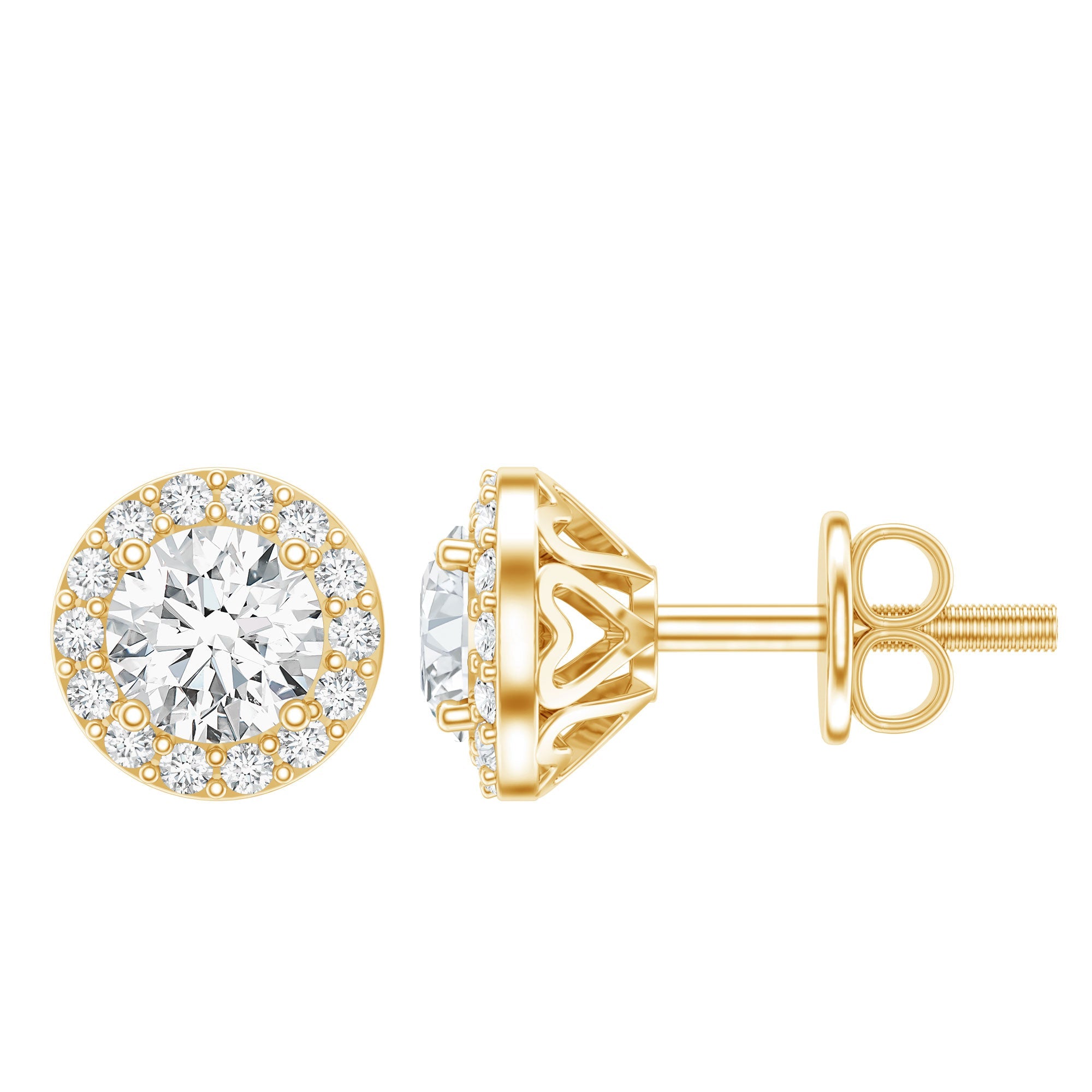 Diamond Halo Stud Earrings – Lab Grown Diamond Earrings | Classic Stud Design