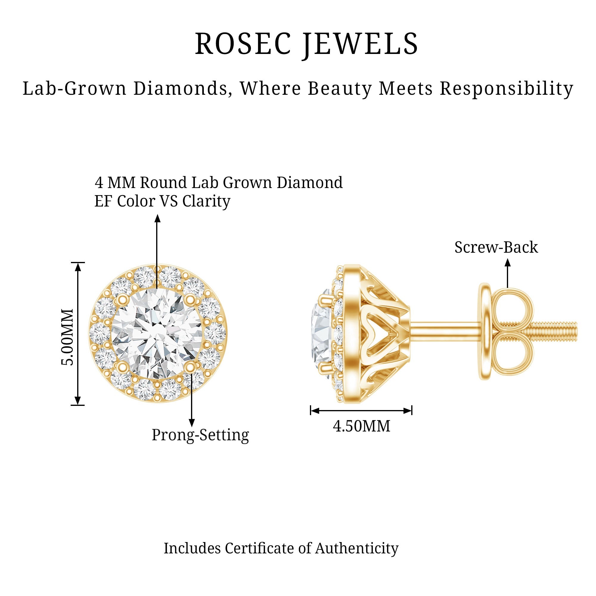 Diamond Halo Stud Earrings – Lab Grown Diamond Earrings | Classic Stud Design