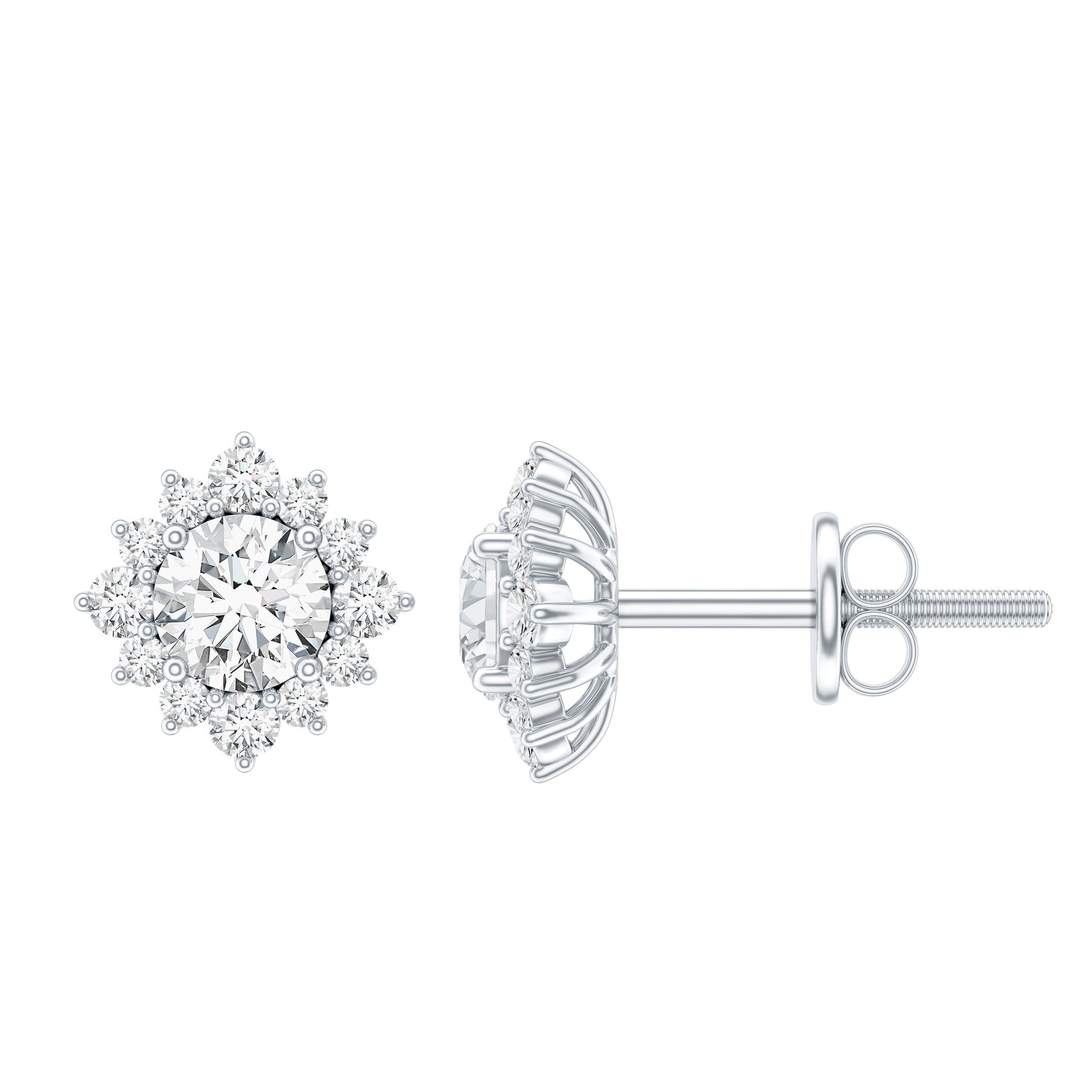 Diamond Halo Stud Earrings – Lab Grown Diamonds, Prong Setting, Sparkling Studs