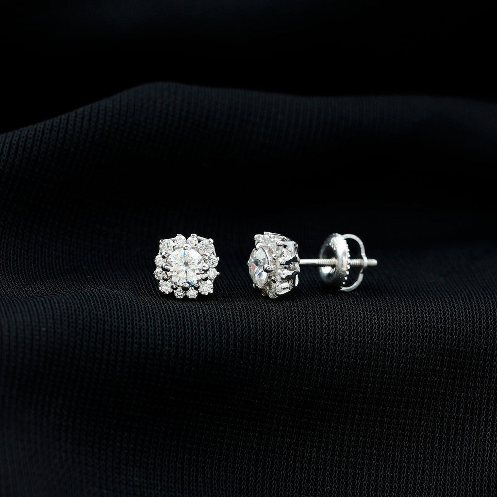 Diamond Halo Stud Earrings – Lab Grown Diamonds, Prong Setting, Sparkling Studs