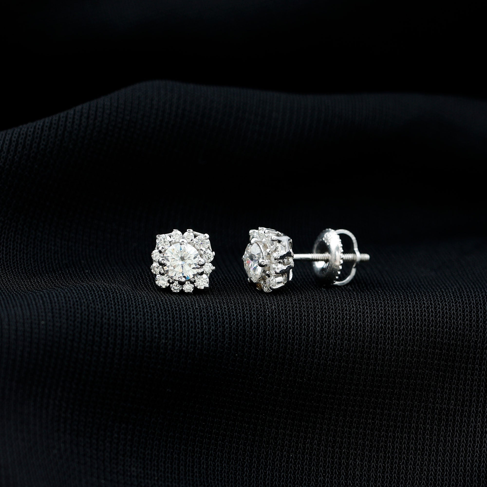 Diamond Halo Stud Earrings – Lab Grown Diamonds, Prong Setting, Sparkling Studs