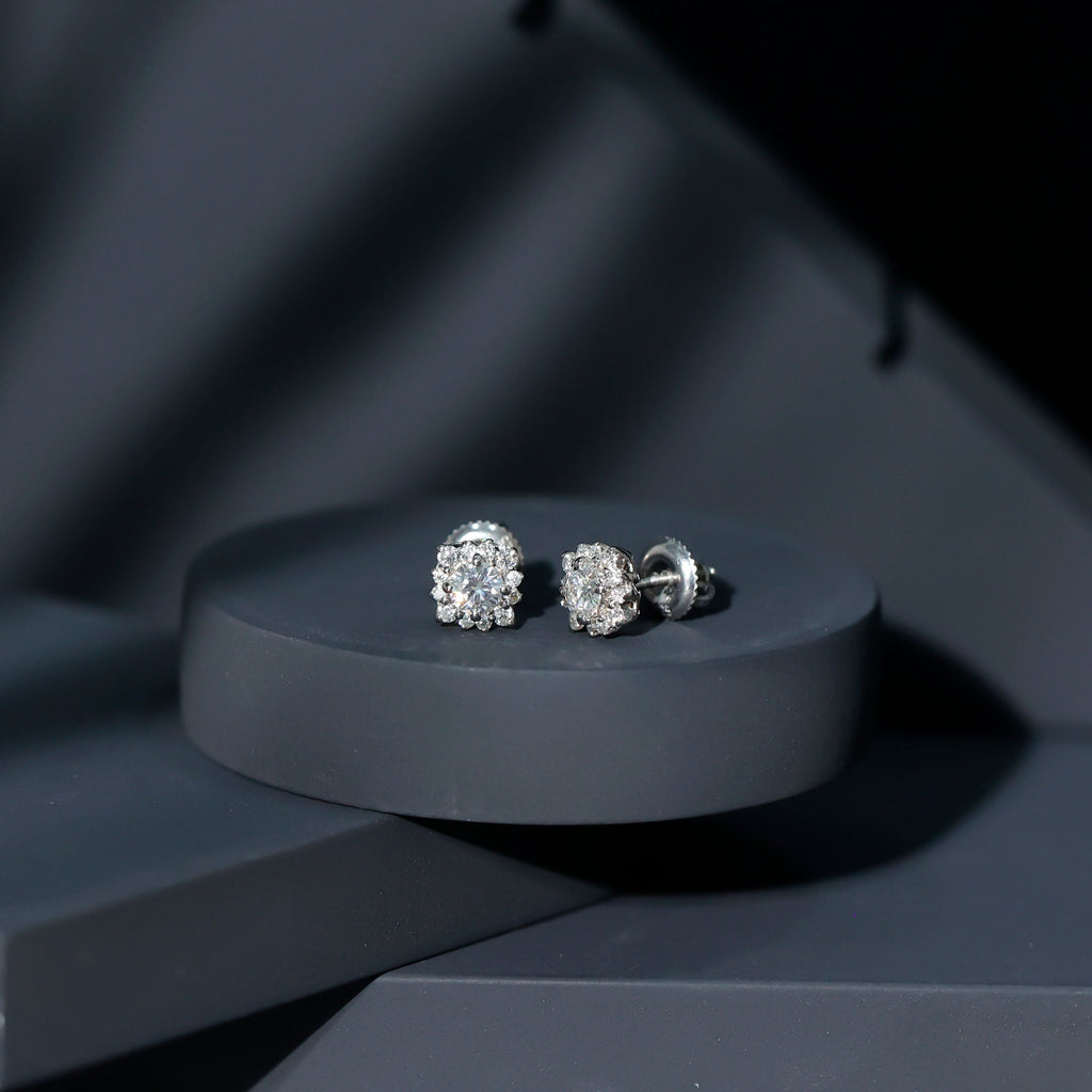 Diamond Halo Stud Earrings – Lab Grown Diamonds, Prong Setting, Sparkling Studs