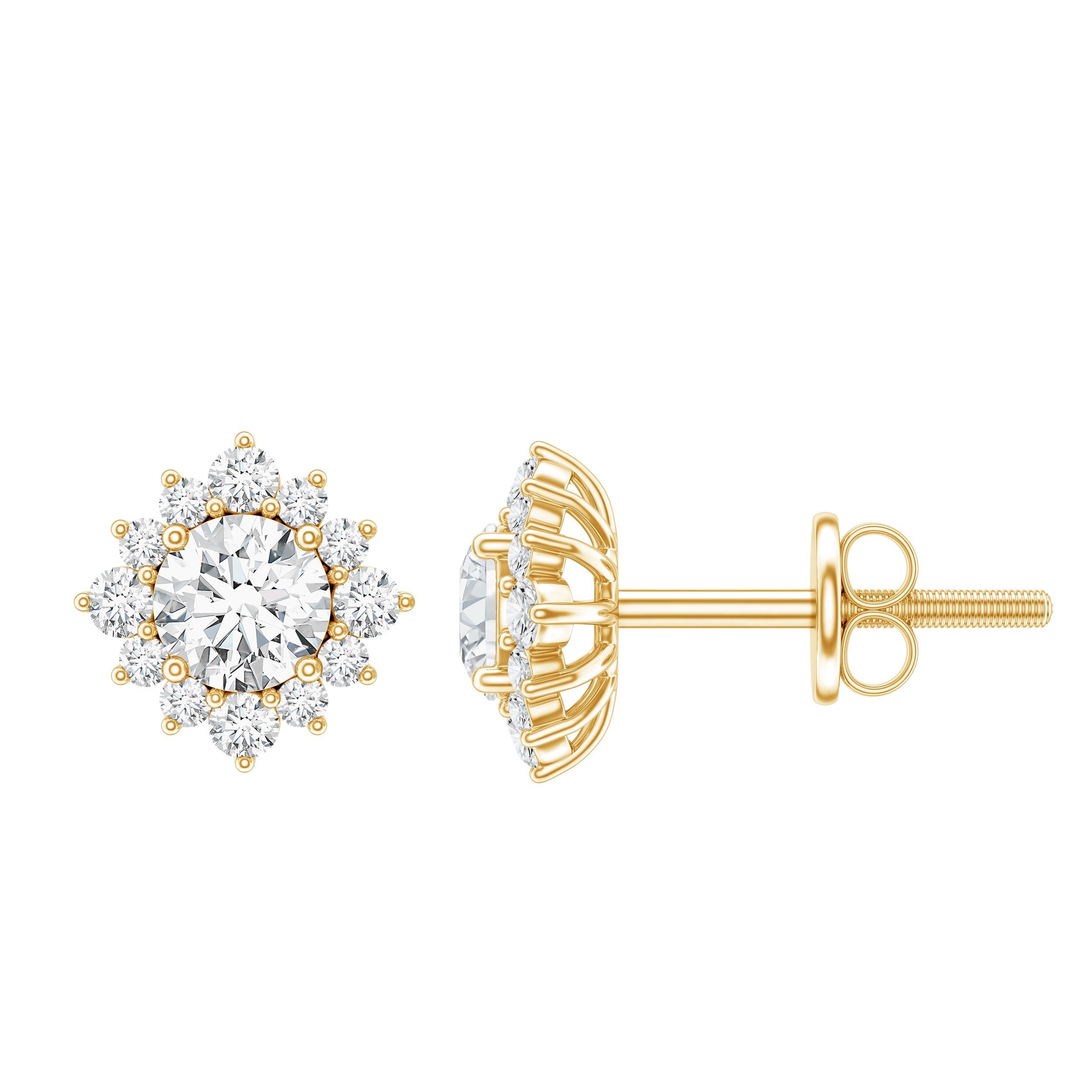 Diamond Halo Stud Earrings – Lab Grown Diamonds, Prong Setting, Sparkling Studs