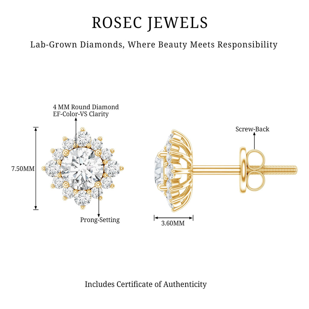 Diamond Halo Stud Earrings – Lab Grown Diamonds, Prong Setting, Sparkling Studs