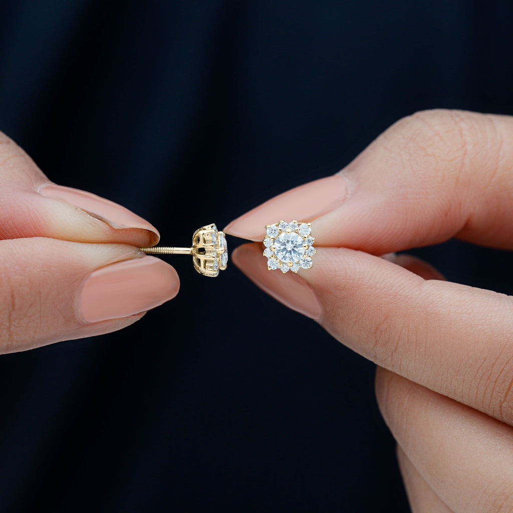 Diamond Halo Stud Earrings – Lab Grown Diamonds, Prong Setting, Sparkling Studs
