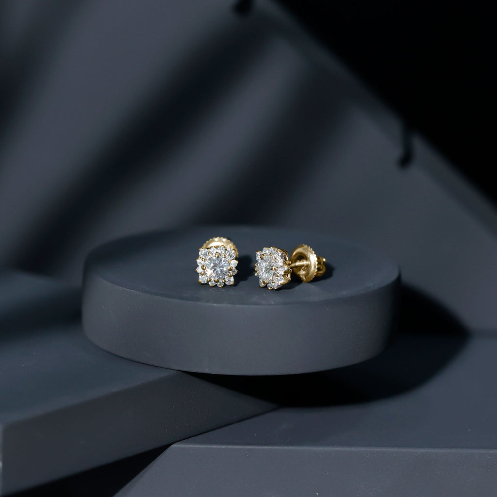 Diamond Halo Stud Earrings – Lab Grown Diamonds, Prong Setting, Sparkling Studs