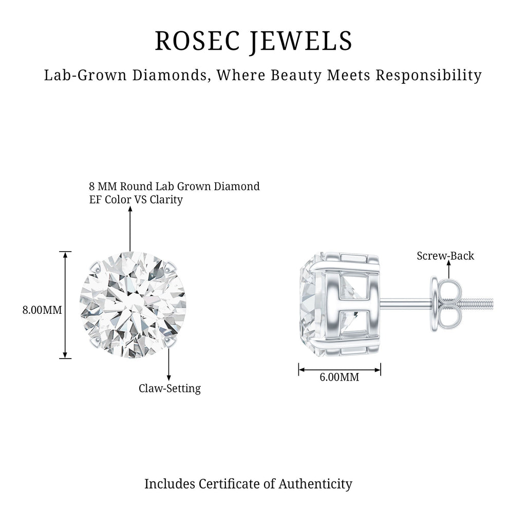 Lab Created Diamond Earrings – 4 Carat Solitaire Studs | Round Claw Set