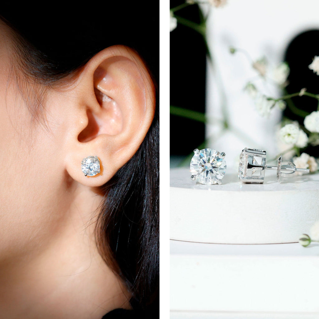 Lab Created Diamond Earrings – 4 Carat Solitaire Studs | Round Claw Set