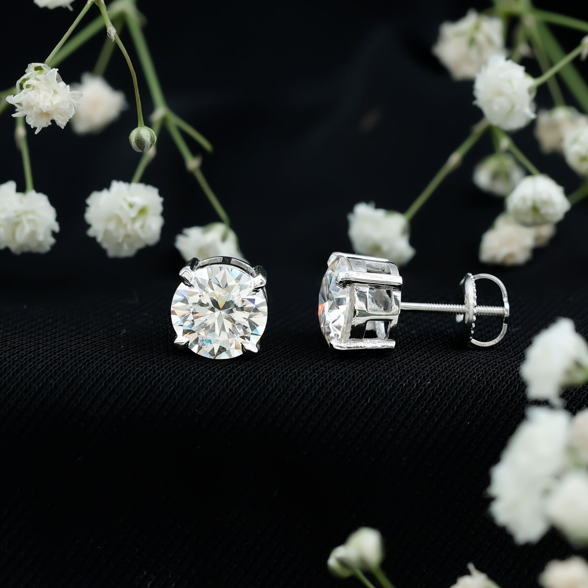 Lab Created Diamond Earrings – 4 Carat Solitaire Studs | Round Claw Set