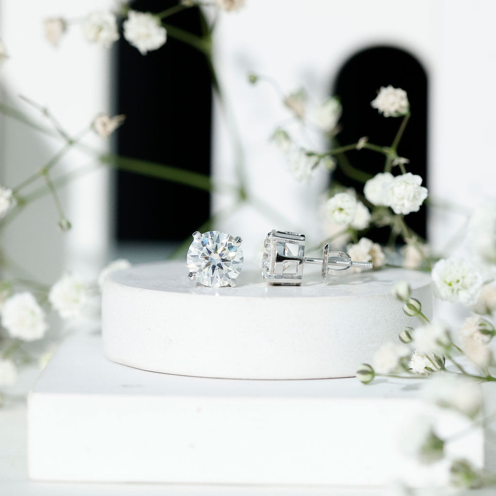 Lab Created Diamond Earrings – 4 Carat Solitaire Studs | Round Claw Set