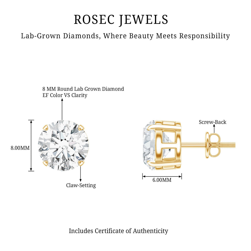 Lab Created Diamond Earrings – 4 Carat Solitaire Studs | Round Claw Set
