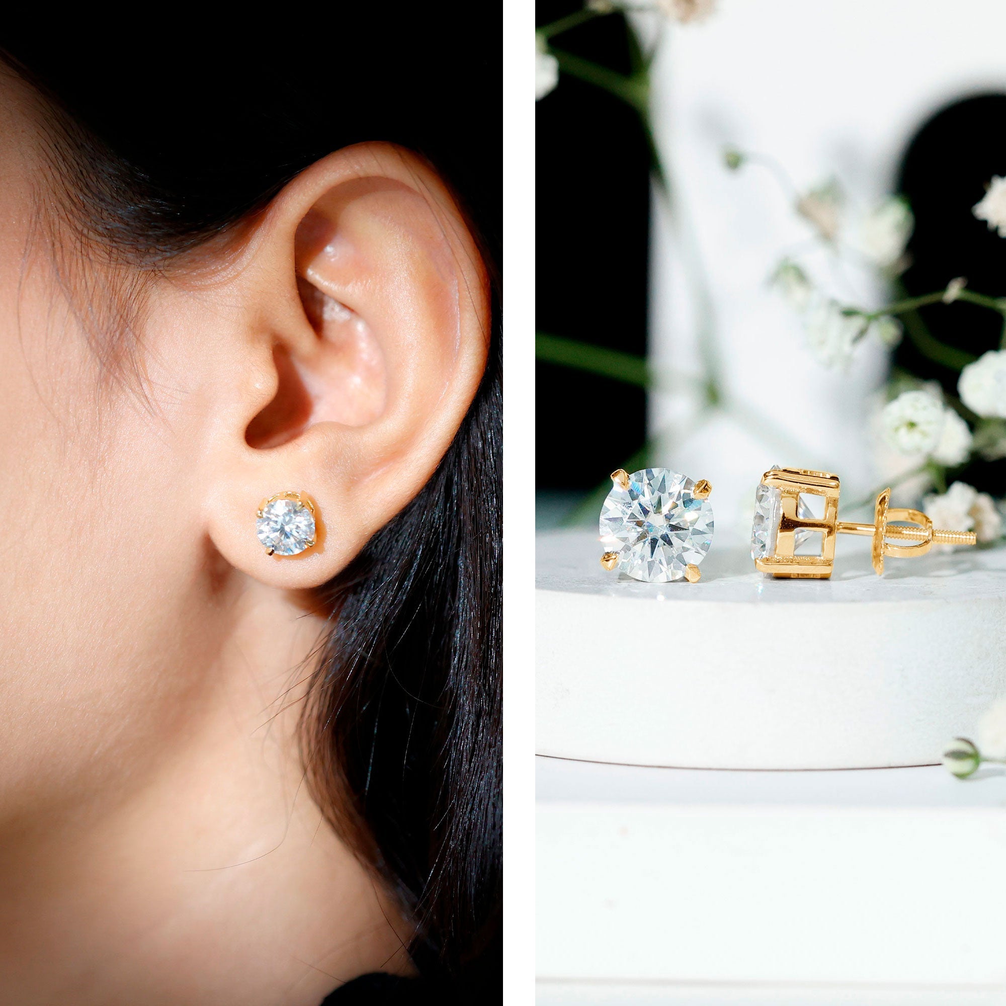 Lab Created Diamond Earrings – 4 Carat Solitaire Studs | Round Claw Set