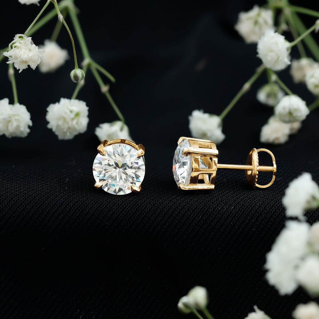 Lab Created Diamond Earrings – 4 Carat Solitaire Studs | Round Claw Set