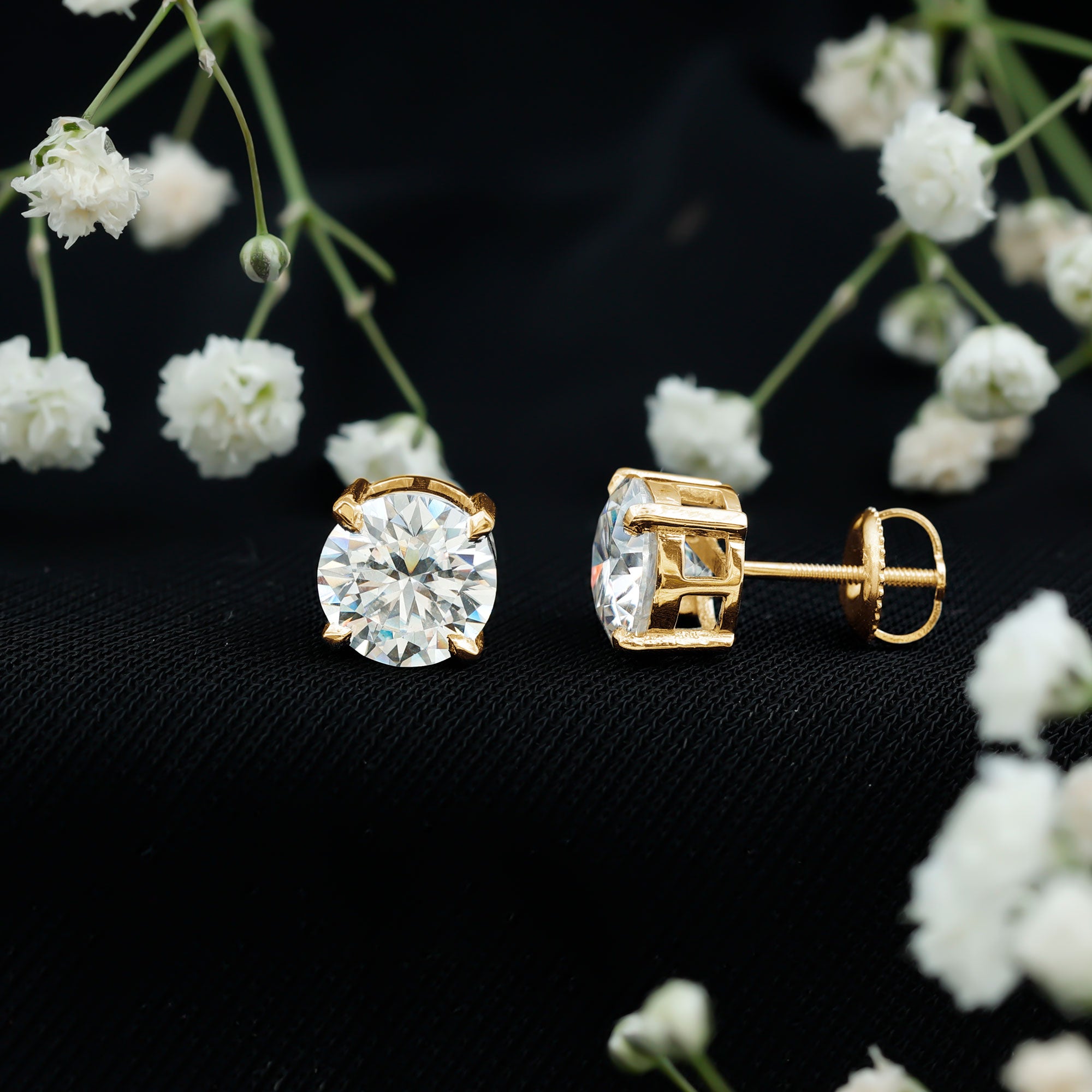 Lab Created Diamond Earrings – 4 Carat Solitaire Studs | Round Claw Set