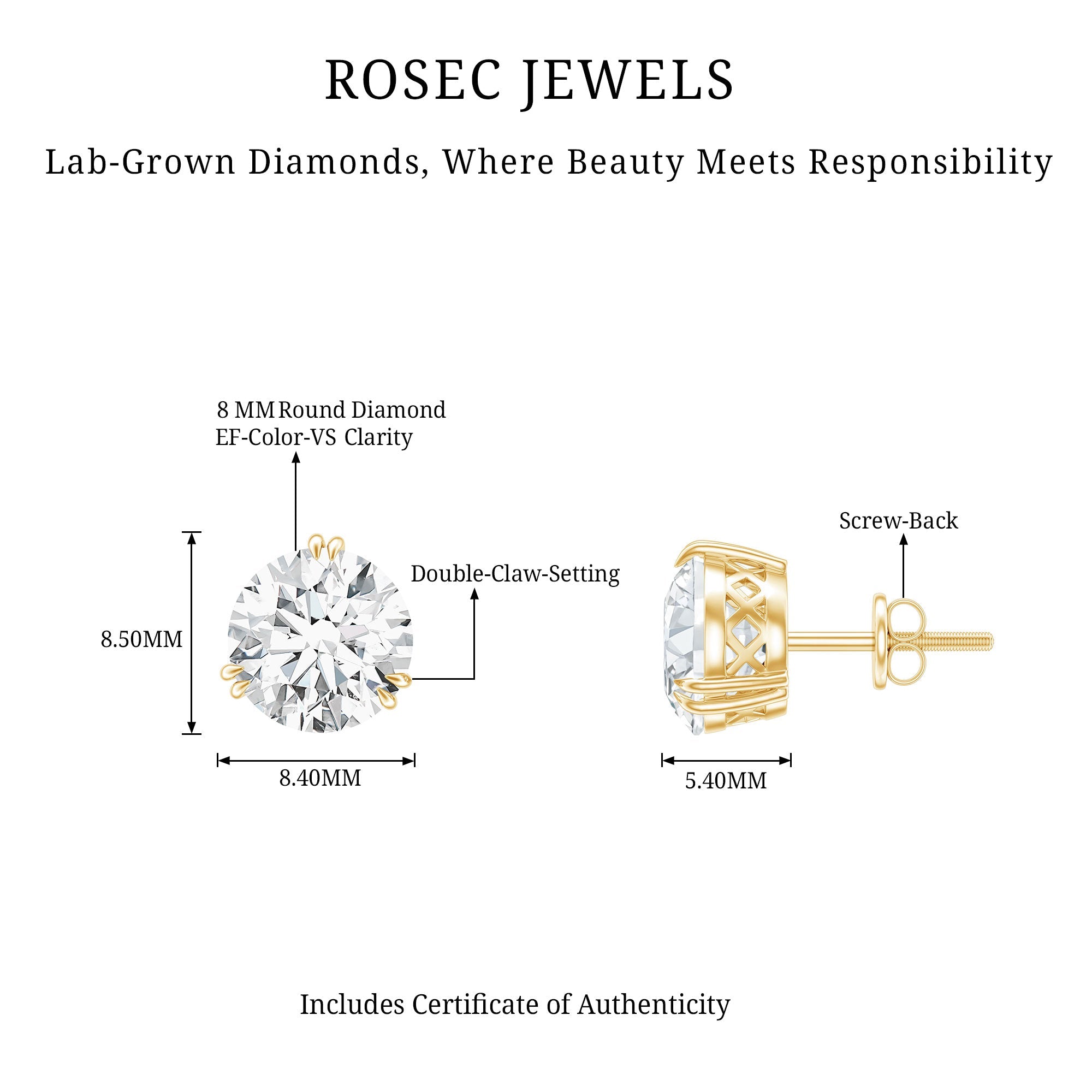 Certified 4 Carat Round Diamond Studs with Screw Back