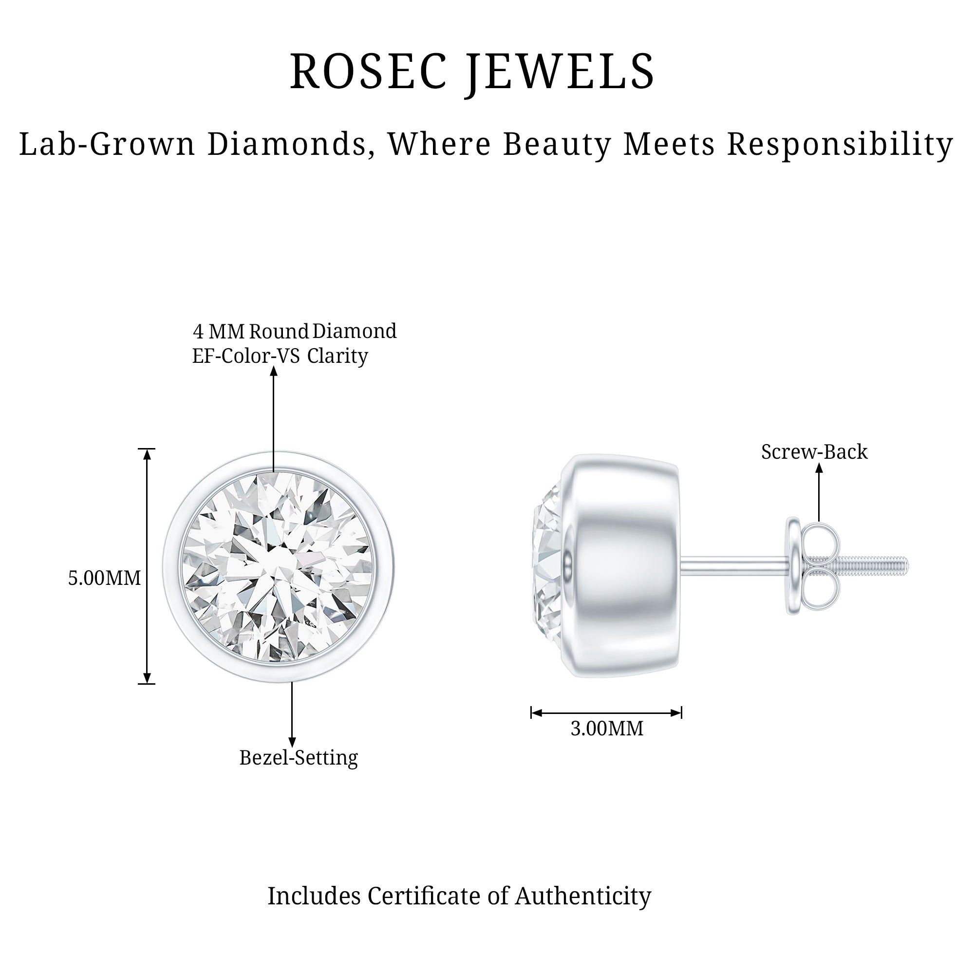 Bezel Set Diamond Earrings – Lab Grown Diamond Studs With Secure Bezel Setting