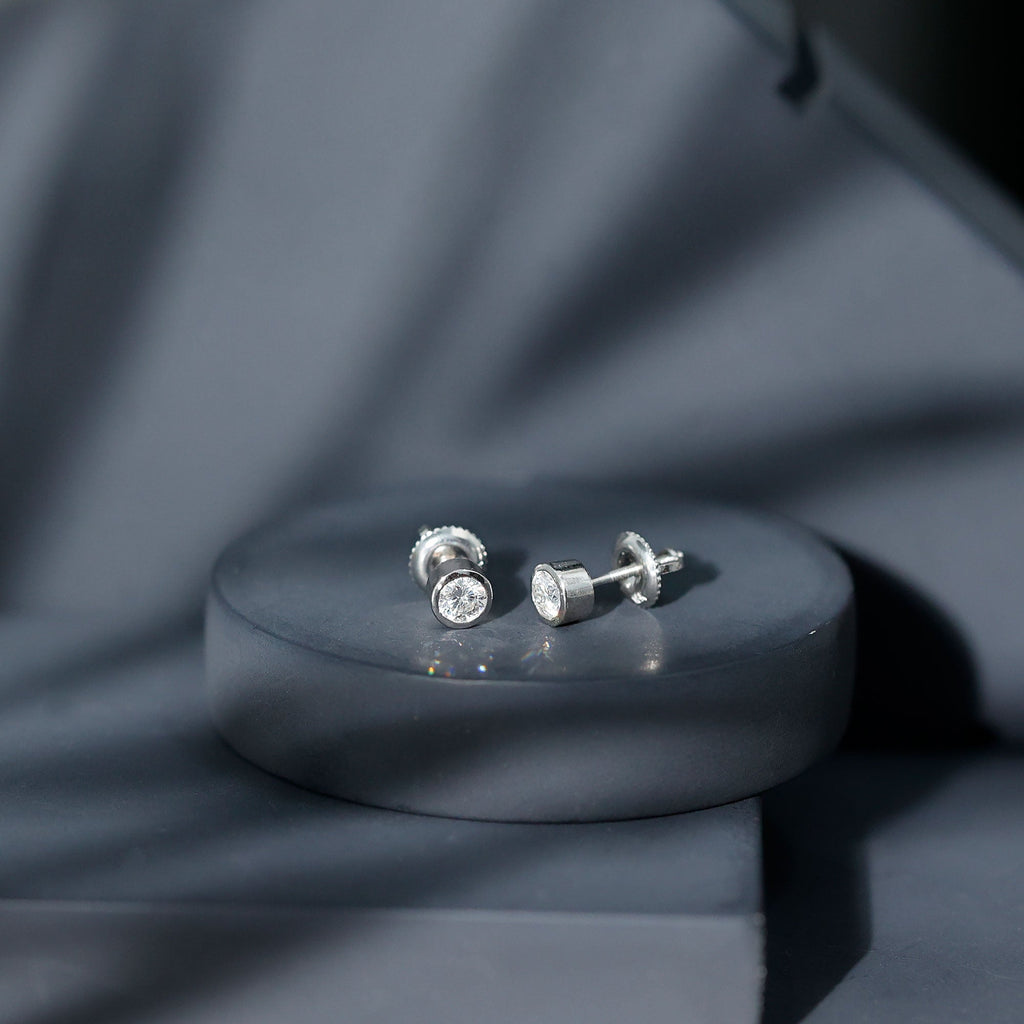 Bezel Set Diamond Earrings – Lab Grown Diamond Studs With Secure Bezel Setting