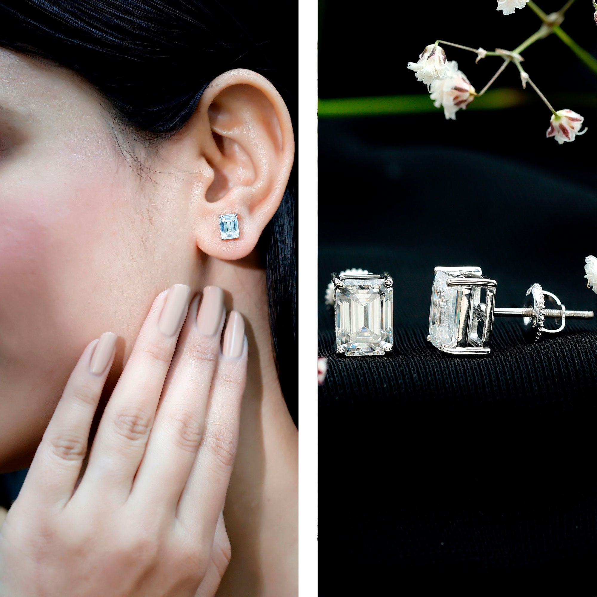 Emerald Cut Diamond Earrings – 6x8 MM Lab Grown Diamonds | Screw Back Studs