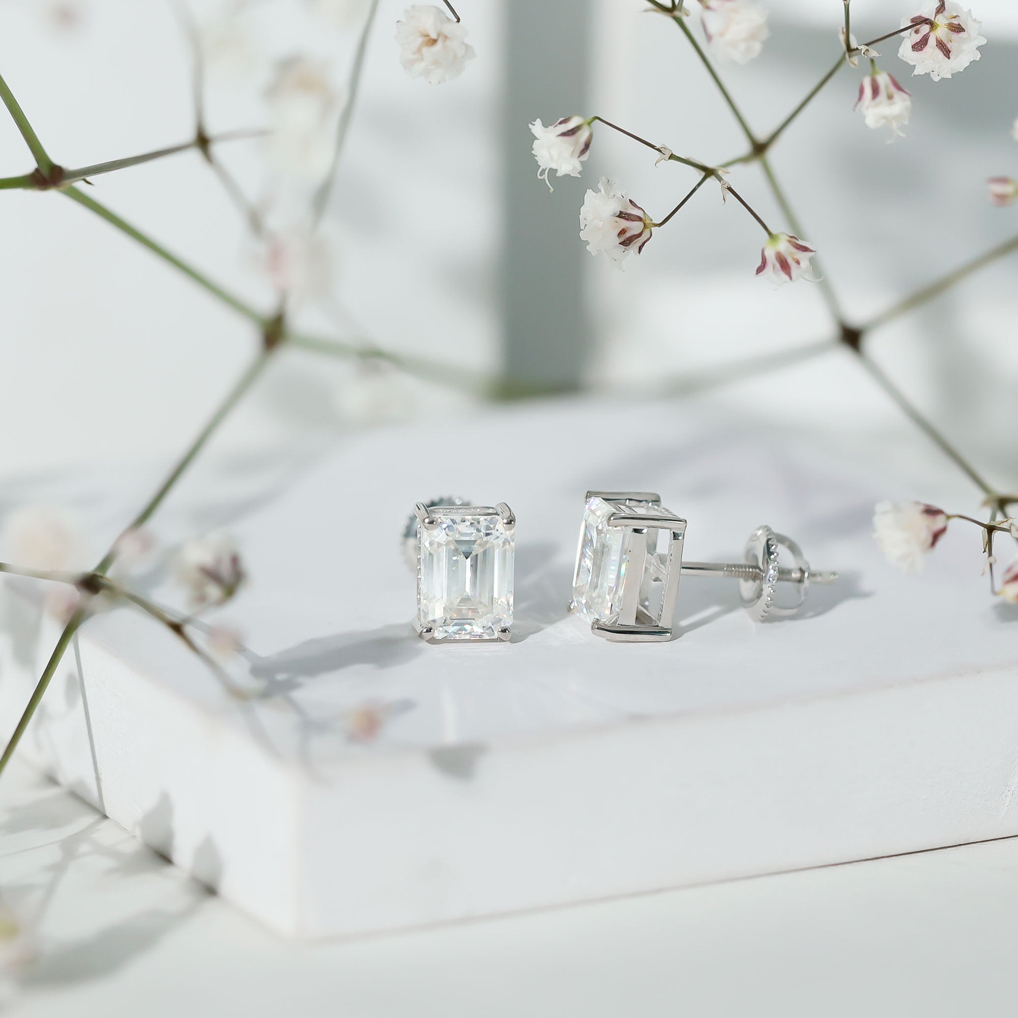 Emerald Cut Diamond Earrings – 6x8 MM Lab Grown Diamonds | Screw Back Studs