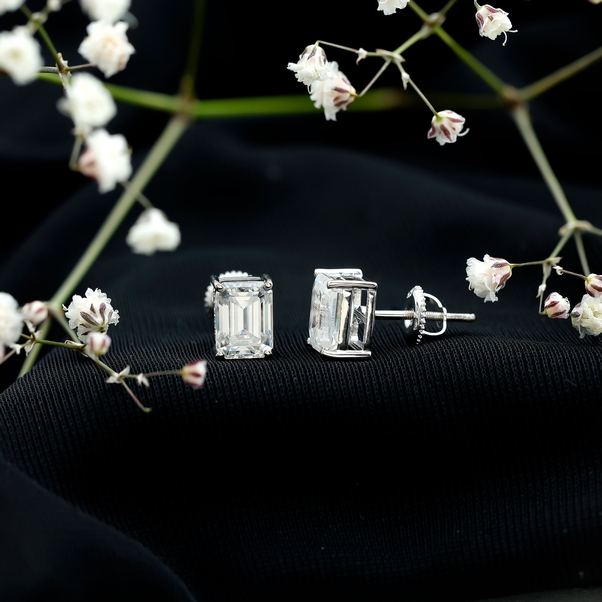 Emerald Cut Diamond Earrings – 6x8 MM Lab Grown Diamonds | Screw Back Studs