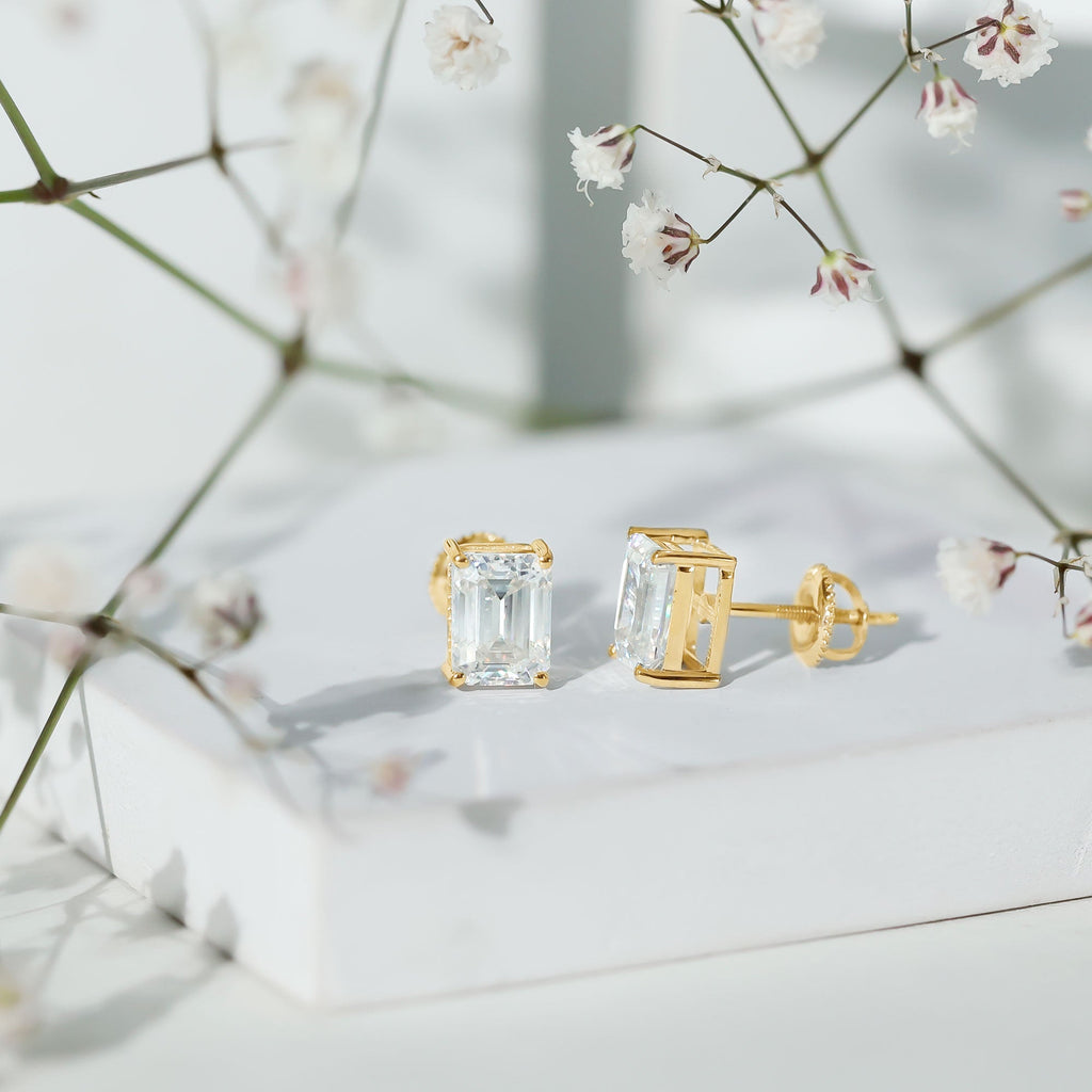 Emerald Cut Diamond Earrings – 6x8 MM Lab Grown Diamonds | Screw Back Studs