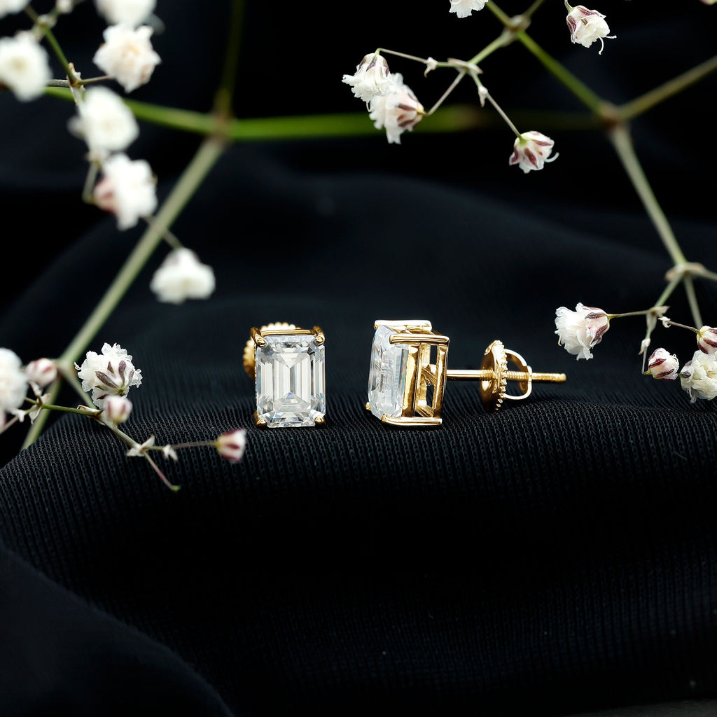 Emerald Cut Diamond Earrings – 6x8 MM Lab Grown Diamonds | Screw Back Studs