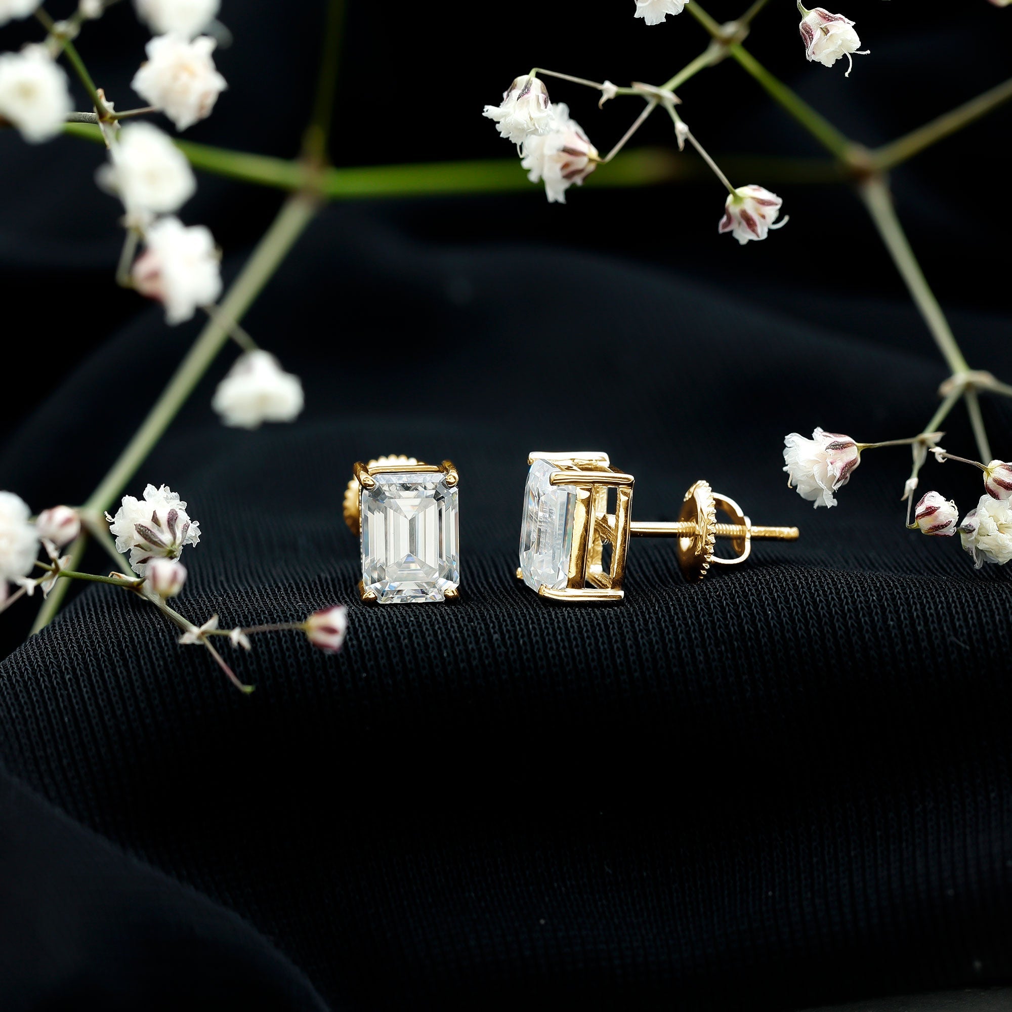 Emerald Cut Diamond Earrings – 6x8 MM Lab Grown Diamonds | Screw Back Studs