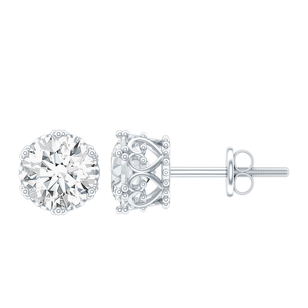 Lab Created Diamond Earrings – Certified Crown Motif Studs for Women’s Elegant Style