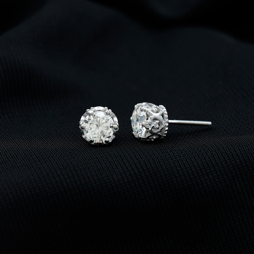 Lab Created Diamond Earrings – Certified Crown Motif Studs for Women’s Elegant Style