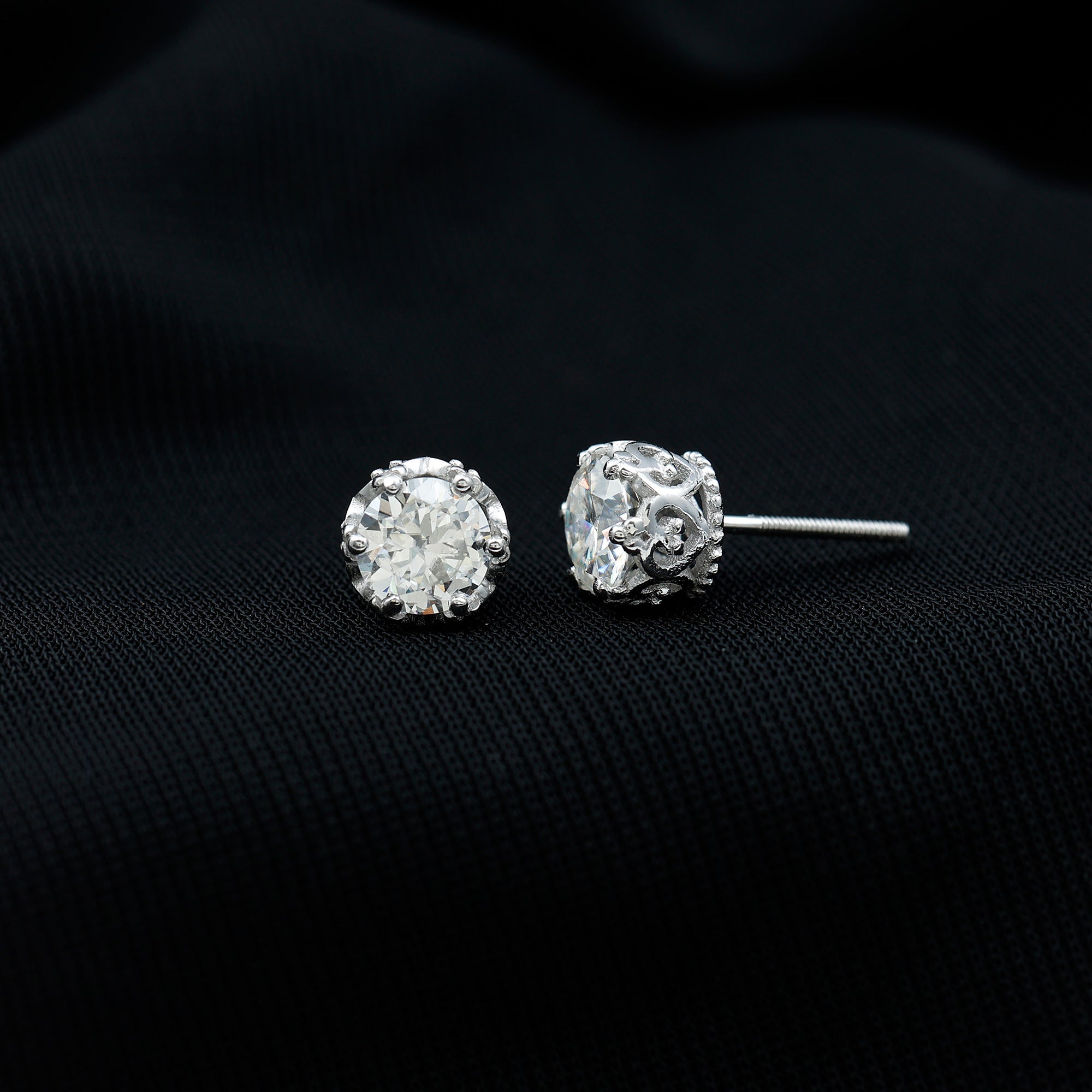 Lab Created Diamond Earrings – Certified Crown Motif Studs for Women’s Elegant Style