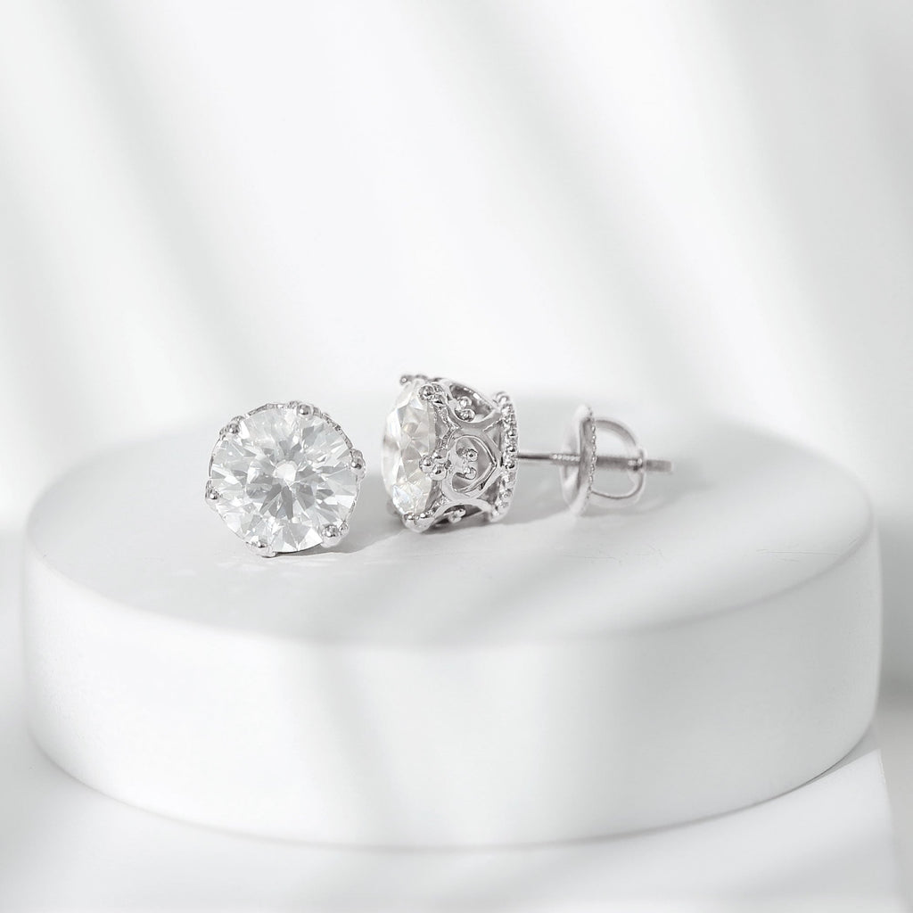 Lab Created Diamond Earrings – Certified Crown Motif Studs for Women’s Elegant Style