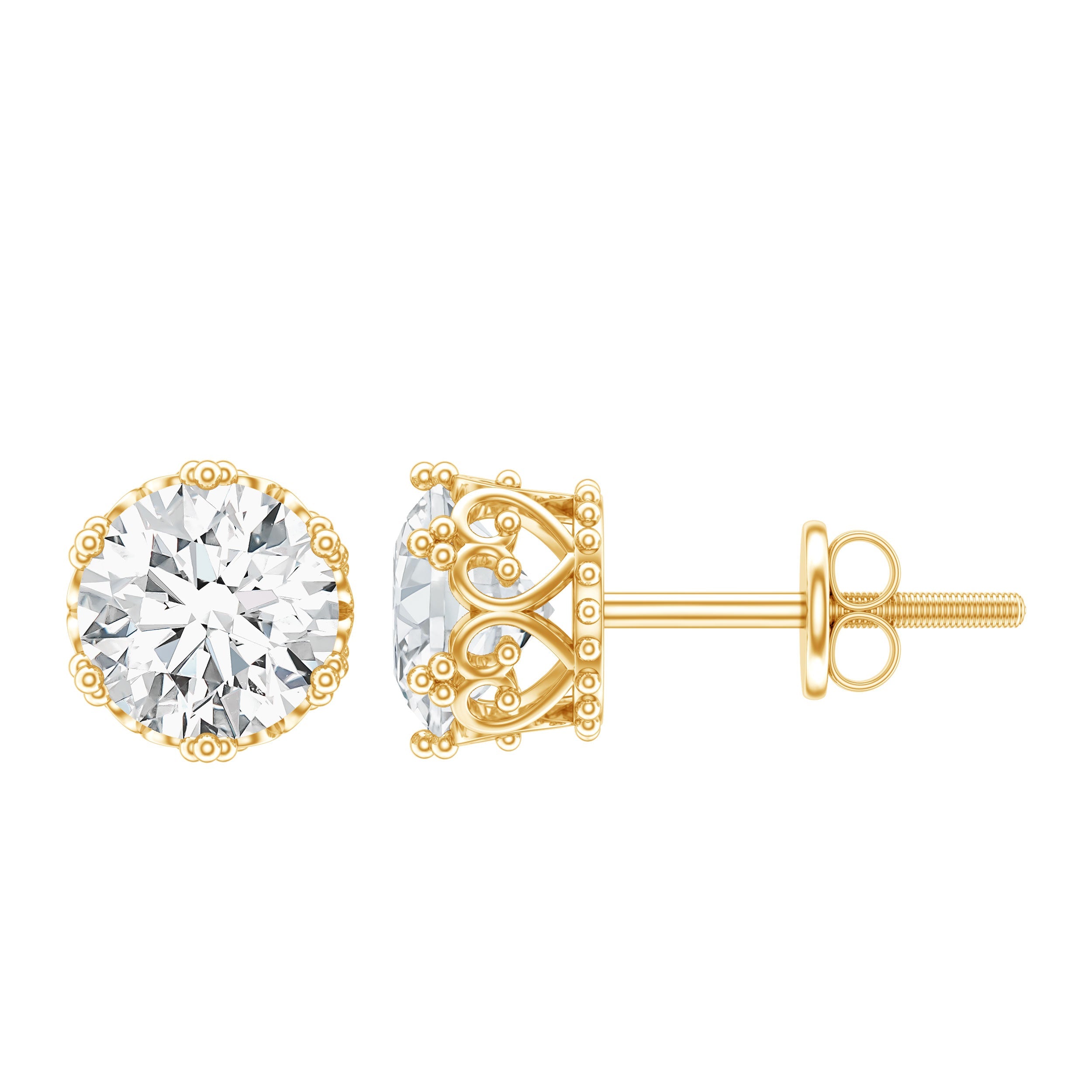 Lab Created Diamond Earrings – Certified Crown Motif Studs for Women’s Elegant Style