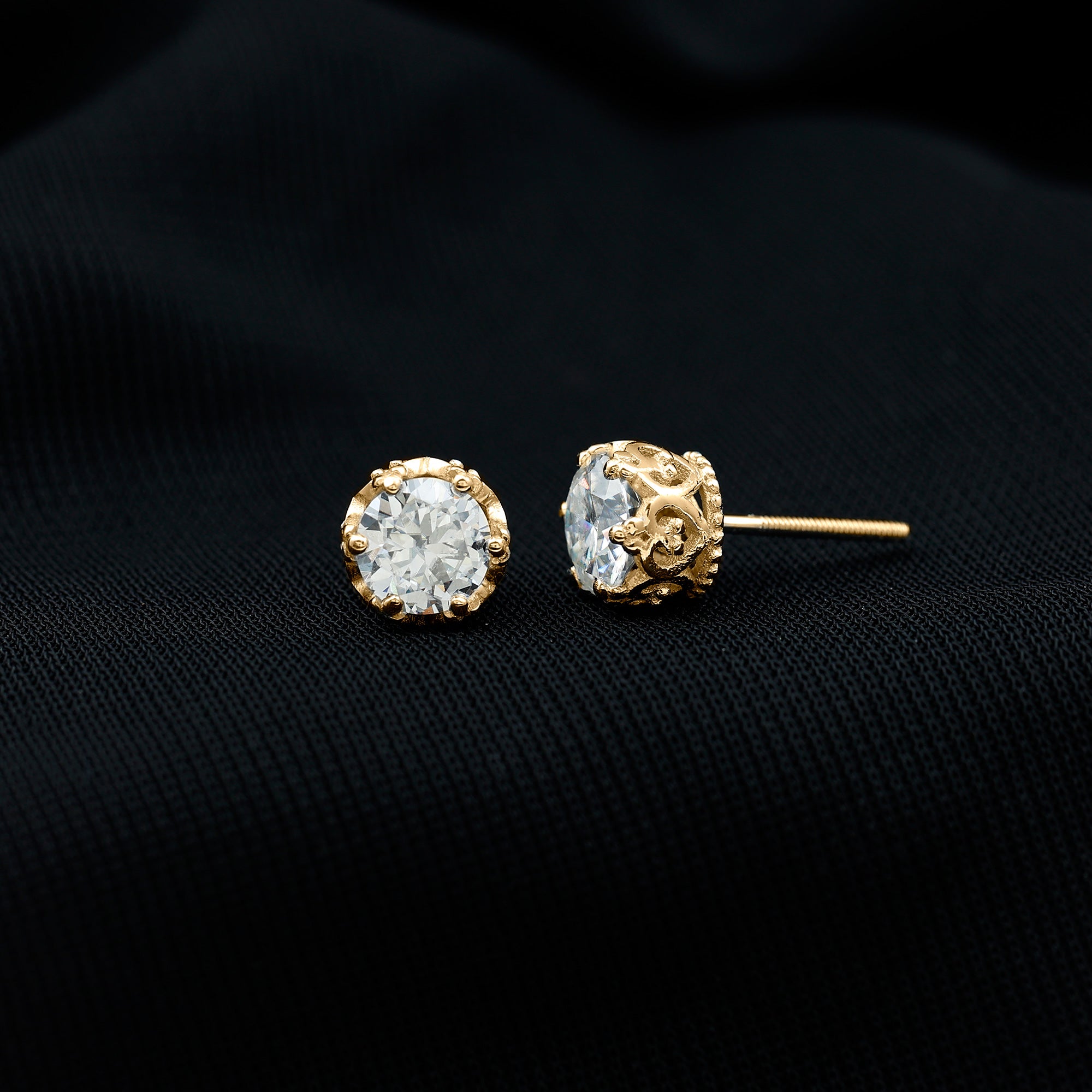 Lab Created Diamond Earrings – Certified Crown Motif Studs for Women’s Elegant Style