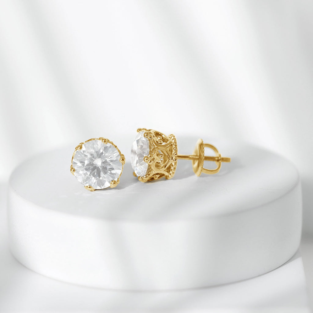 Lab Created Diamond Earrings – Certified Crown Motif Studs for Women’s Elegant Style
