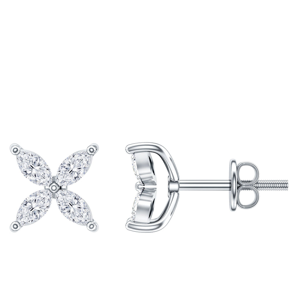 Lab Grown Diamond Earrings – Floral Diamond Studs With Secure Screw Back Closure