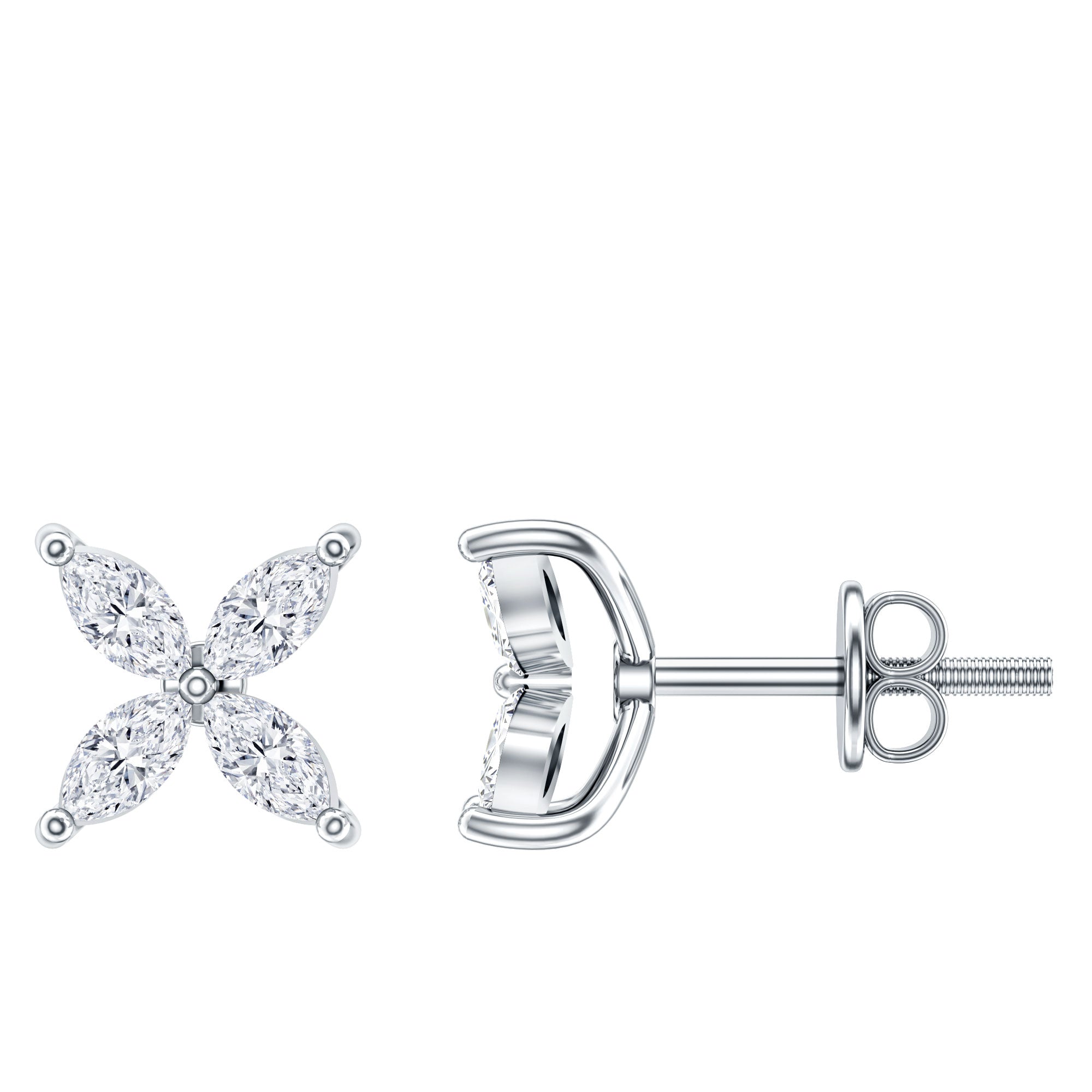 Lab Grown Diamond Earrings – Floral Diamond Studs With Secure Screw Back Closure