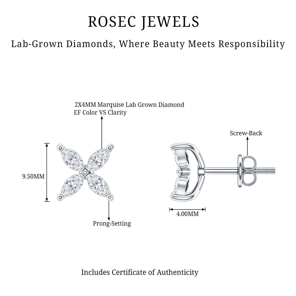 Lab Grown Diamond Earrings – Floral Diamond Studs With Secure Screw Back Closure