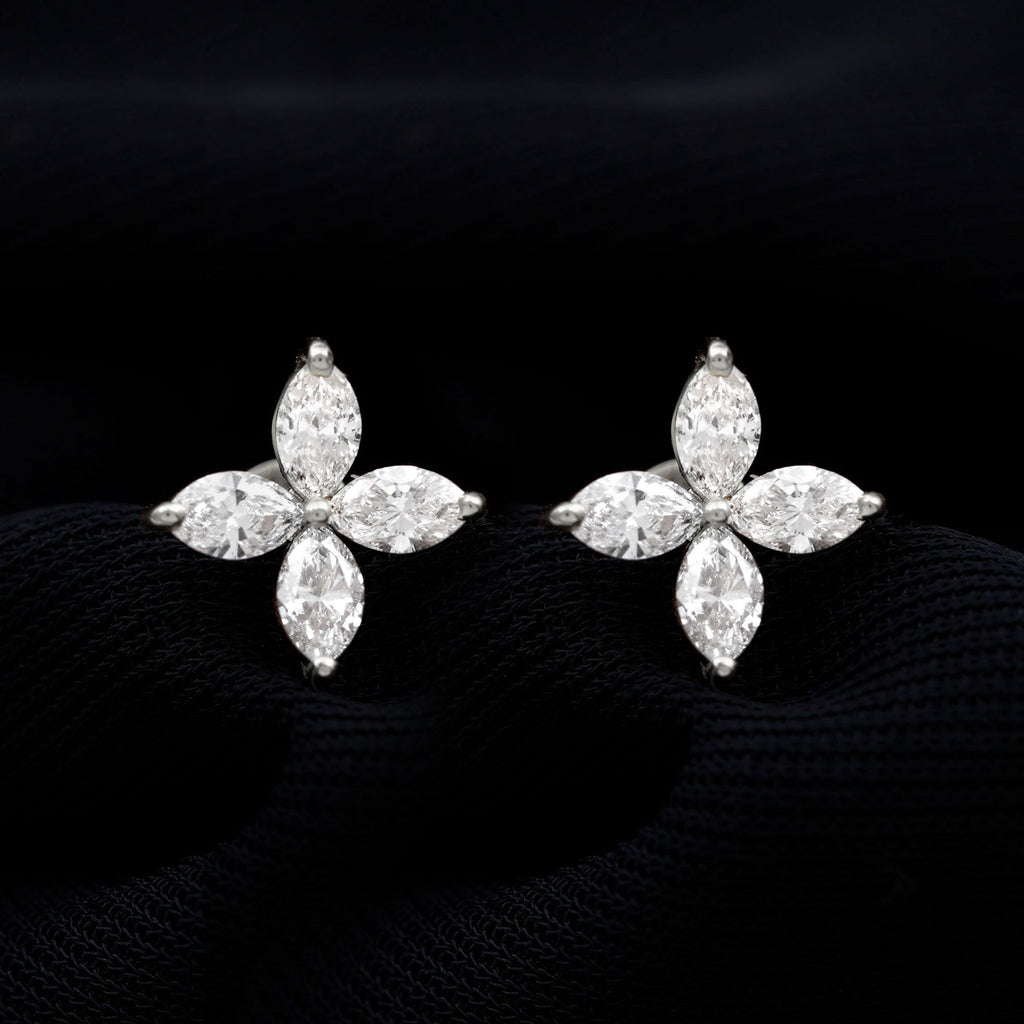 Lab Grown Diamond Earrings – Floral Diamond Studs With Secure Screw Back Closure