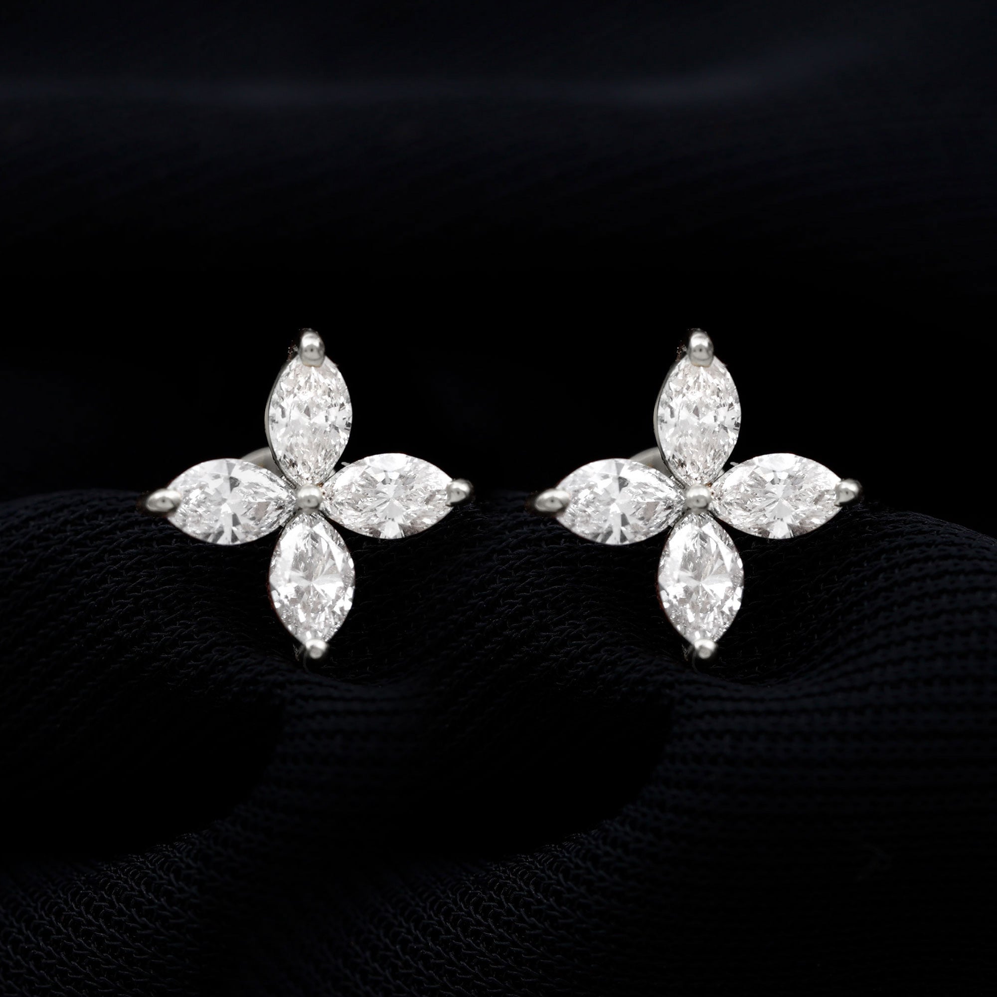Lab Grown Diamond Earrings – Floral Diamond Studs With Secure Screw Back Closure