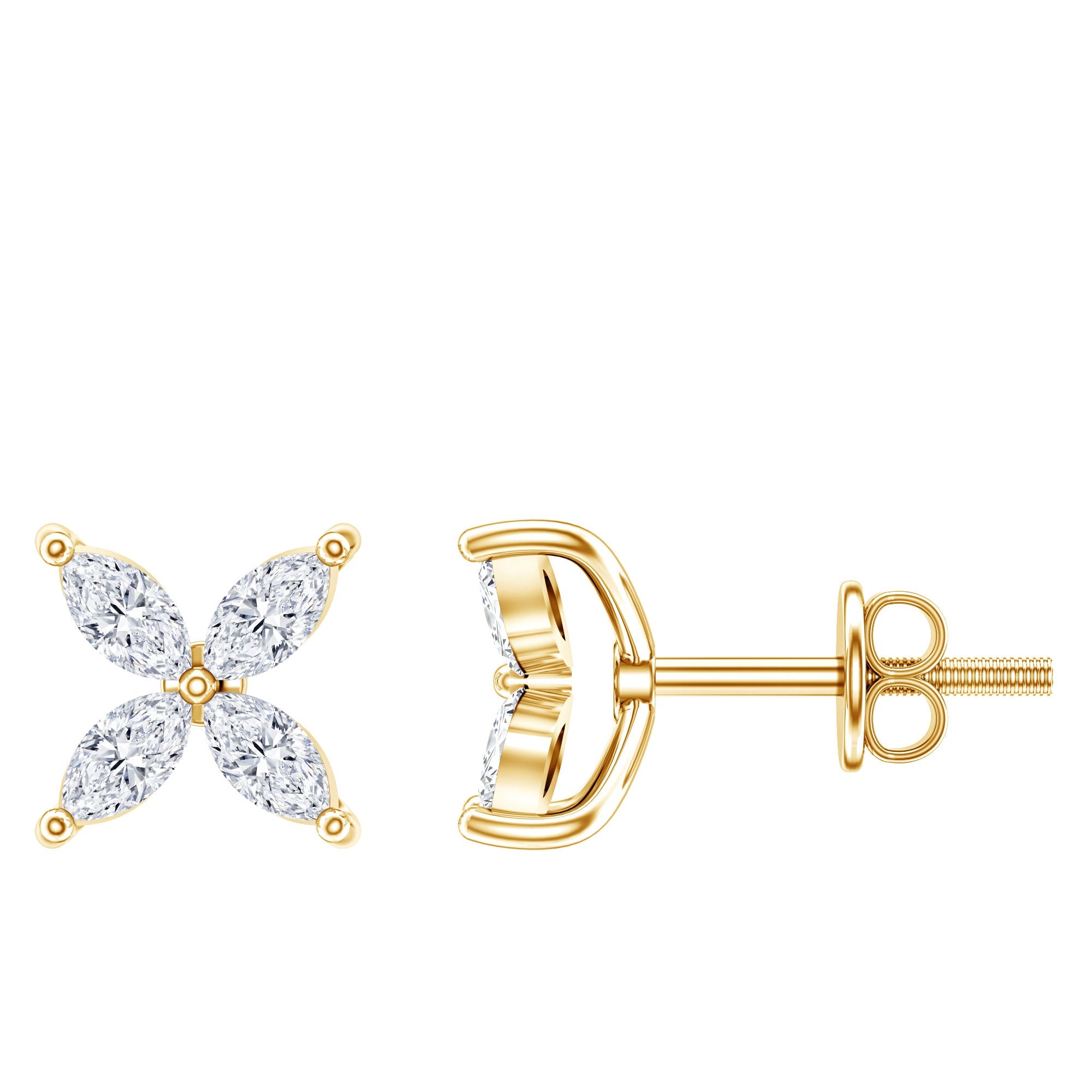 Lab Grown Diamond Earrings – Floral Diamond Studs With Secure Screw Back Closure
