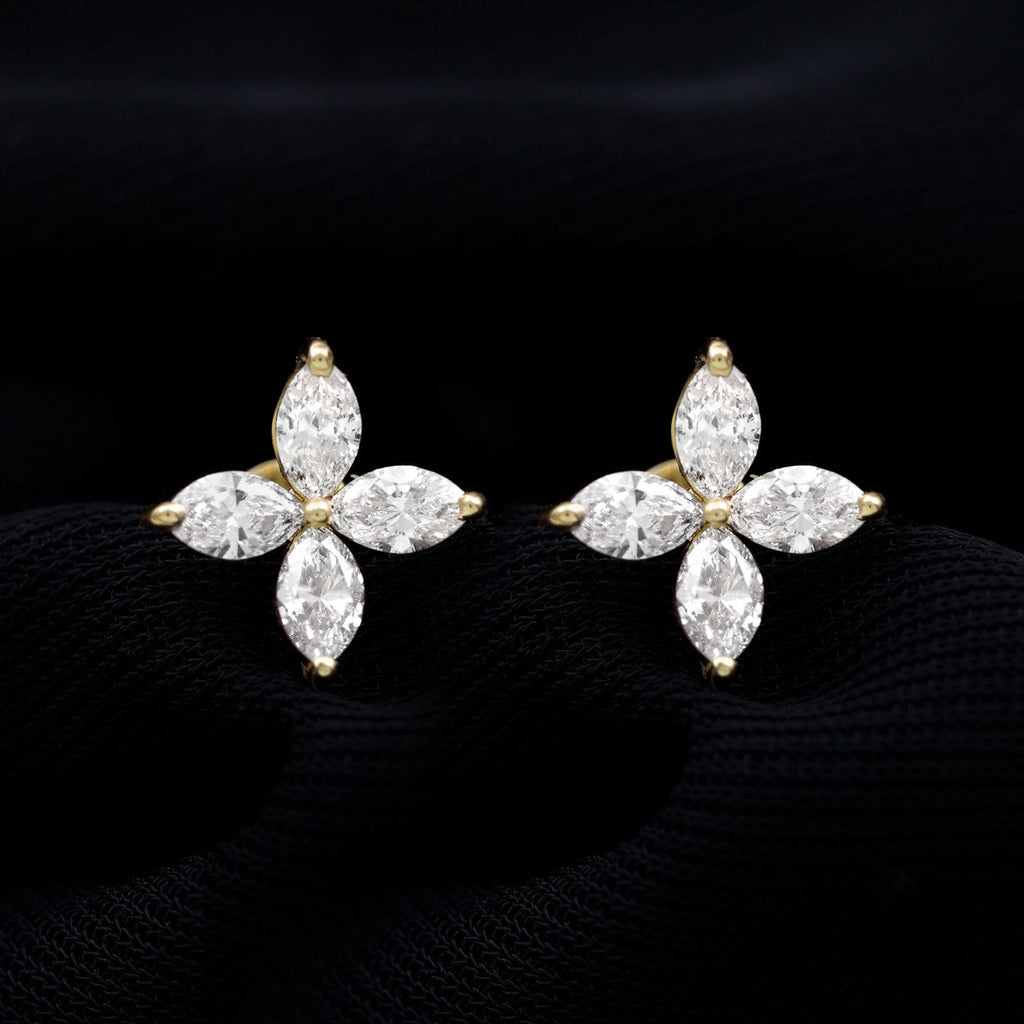 Lab Grown Diamond Earrings – Floral Diamond Studs With Secure Screw Back Closure