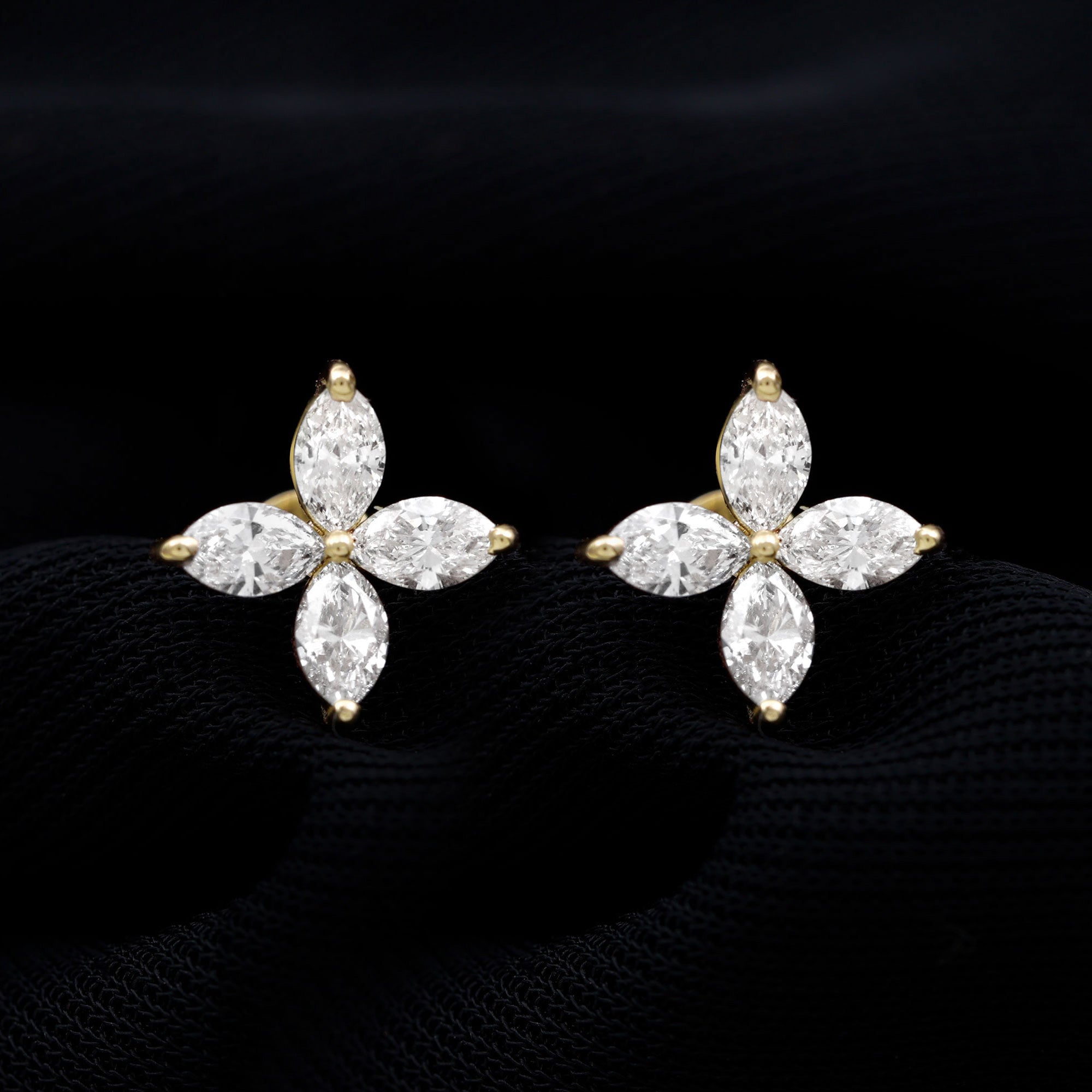 Lab Grown Diamond Earrings – Floral Diamond Studs With Secure Screw Back Closure