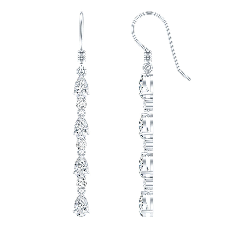 Lab Grown Diamond Earrings – Long Dangle Pear & Round Cut Dangling Jewelry