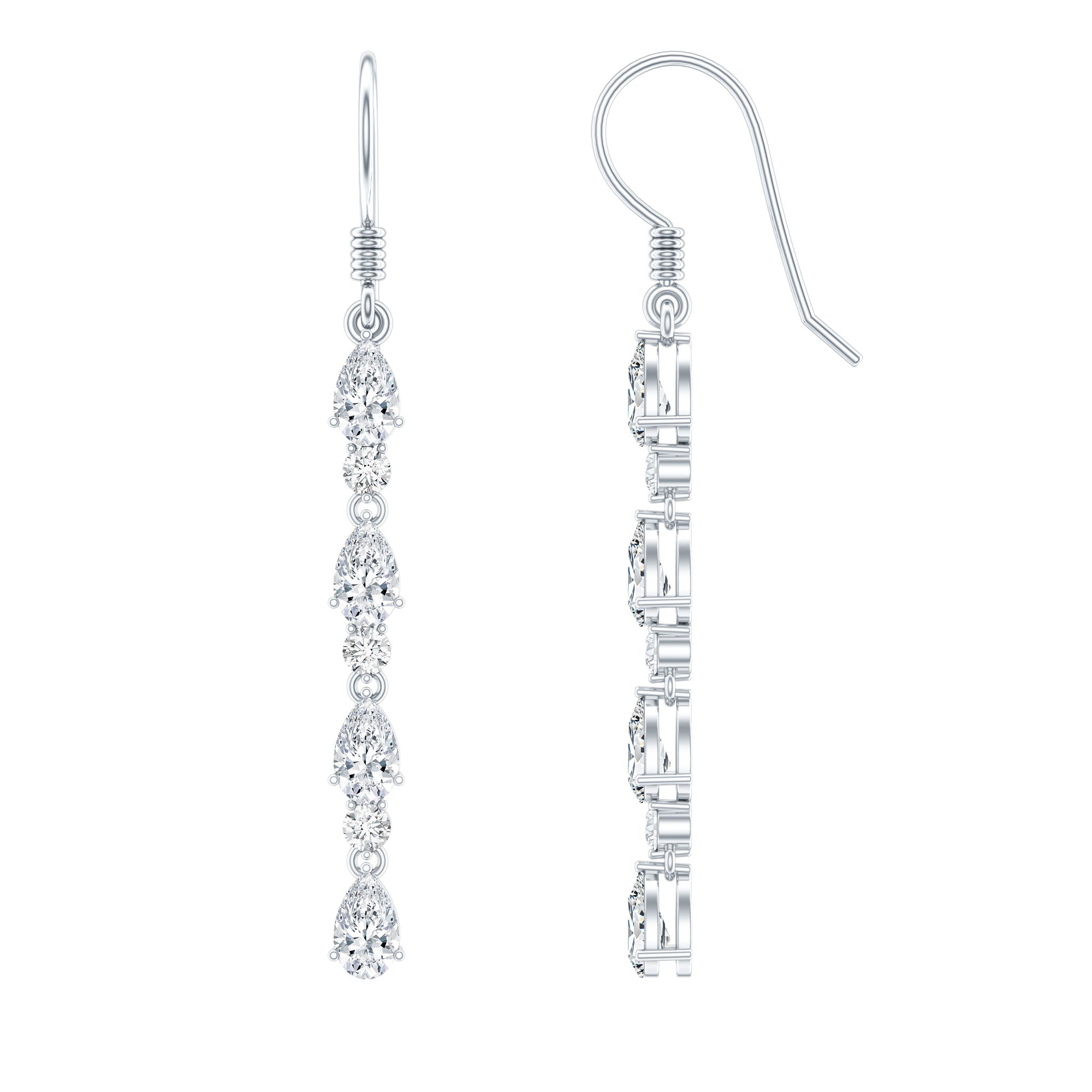 Lab Grown Diamond Earrings – Long Dangle Pear & Round Cut Dangling Jewelry