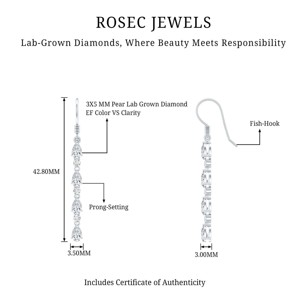 Lab Grown Diamond Earrings – Long Dangle Pear & Round Cut Dangling Jewelry