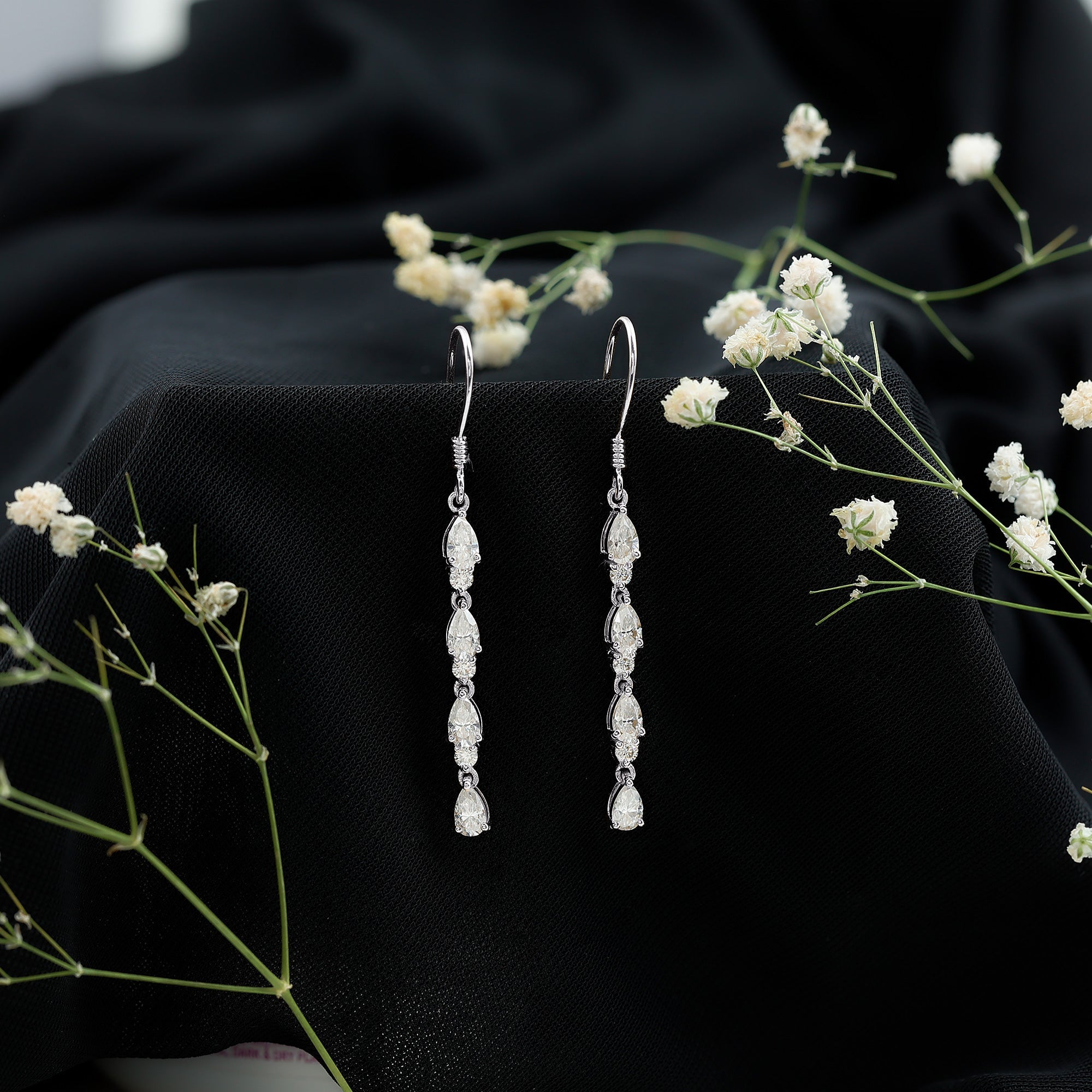 Lab Grown Diamond Earrings – Long Dangle Pear & Round Cut Dangling Jewelry