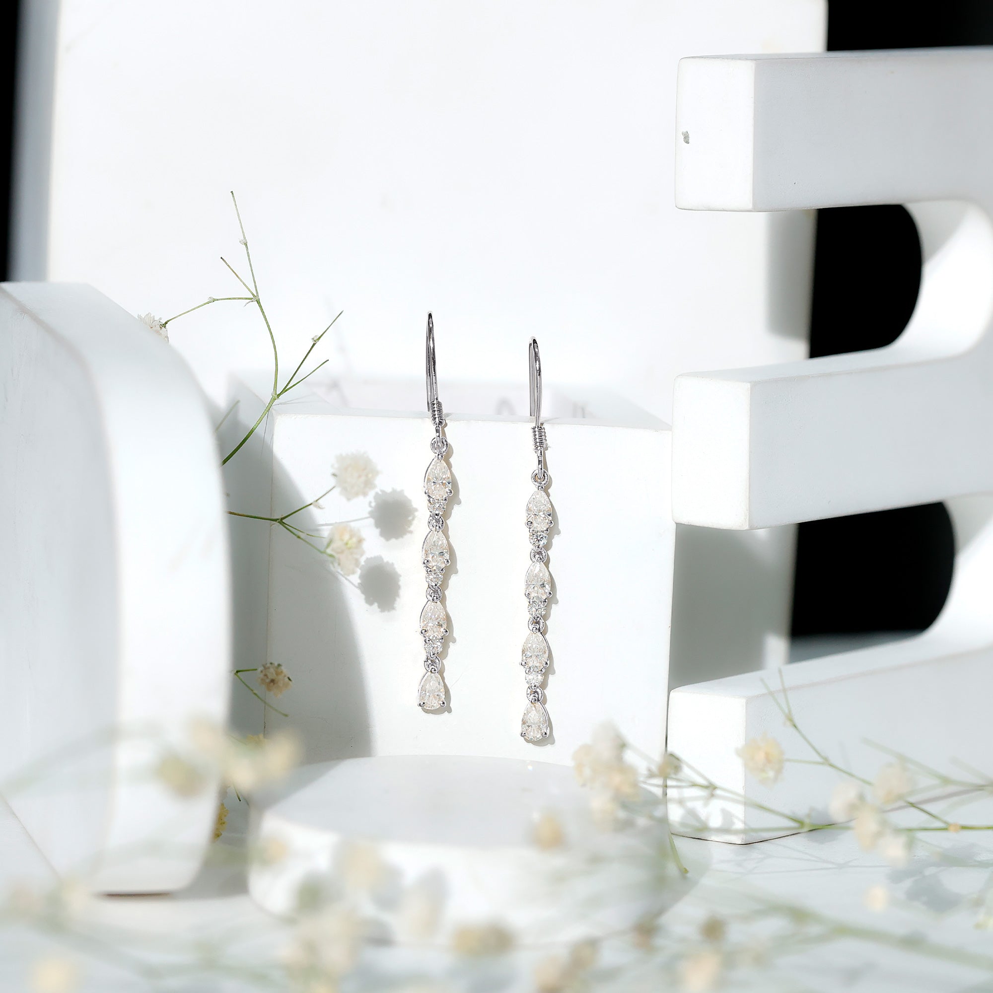 Lab Grown Diamond Earrings – Long Dangle Pear & Round Cut Dangling Jewelry