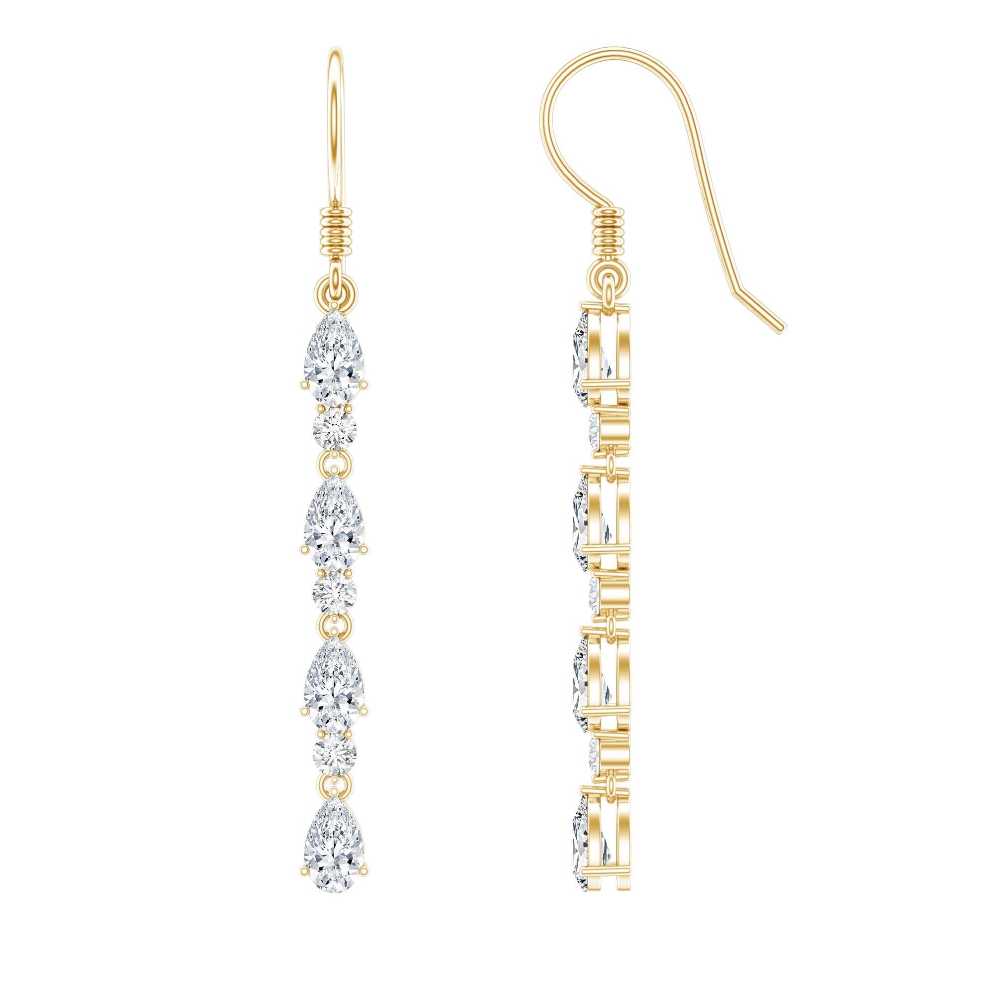 Lab Grown Diamond Earrings – Long Dangle Pear & Round Cut Dangling Jewelry