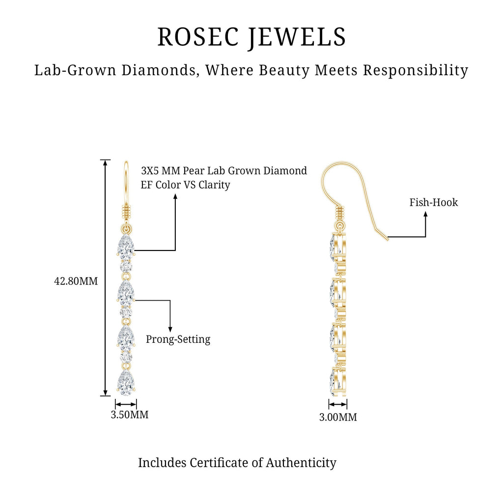 Lab Grown Diamond Earrings – Long Dangle Pear & Round Cut Dangling Jewelry